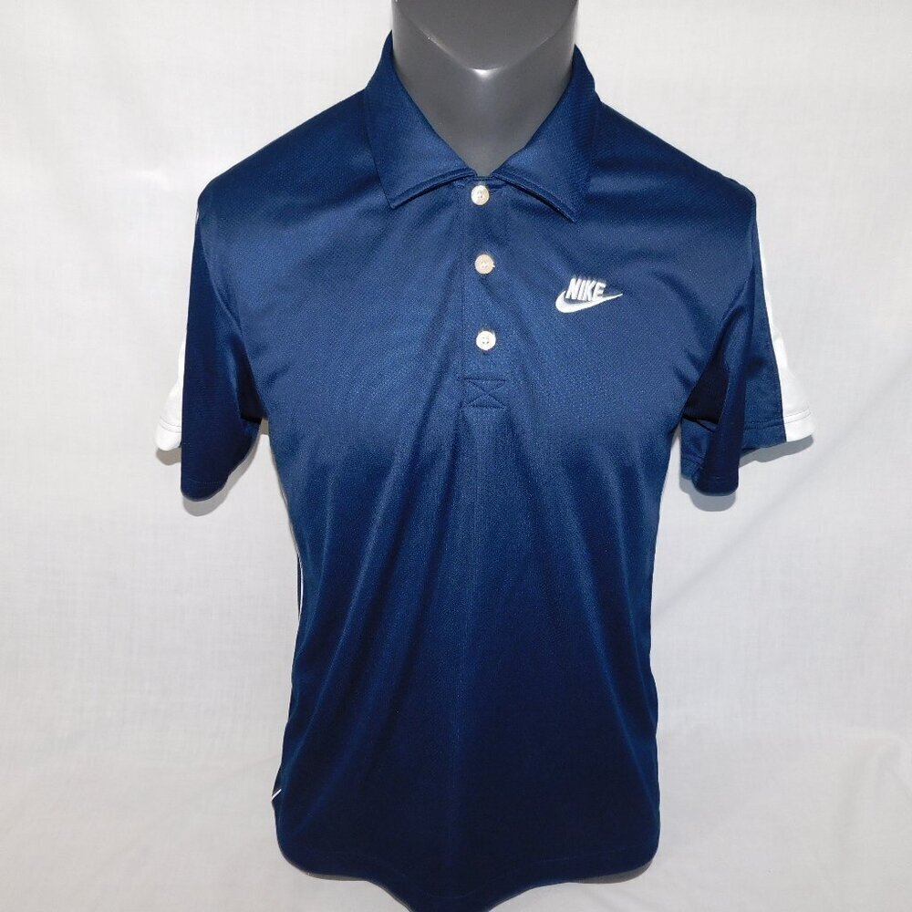 Vintage Nike Blue White Polo Shirt embroidered swoosh logo Mens M